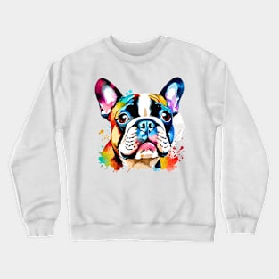 Cute Multicolored Frenchie Watercolor Portrait Crewneck Sweatshirt